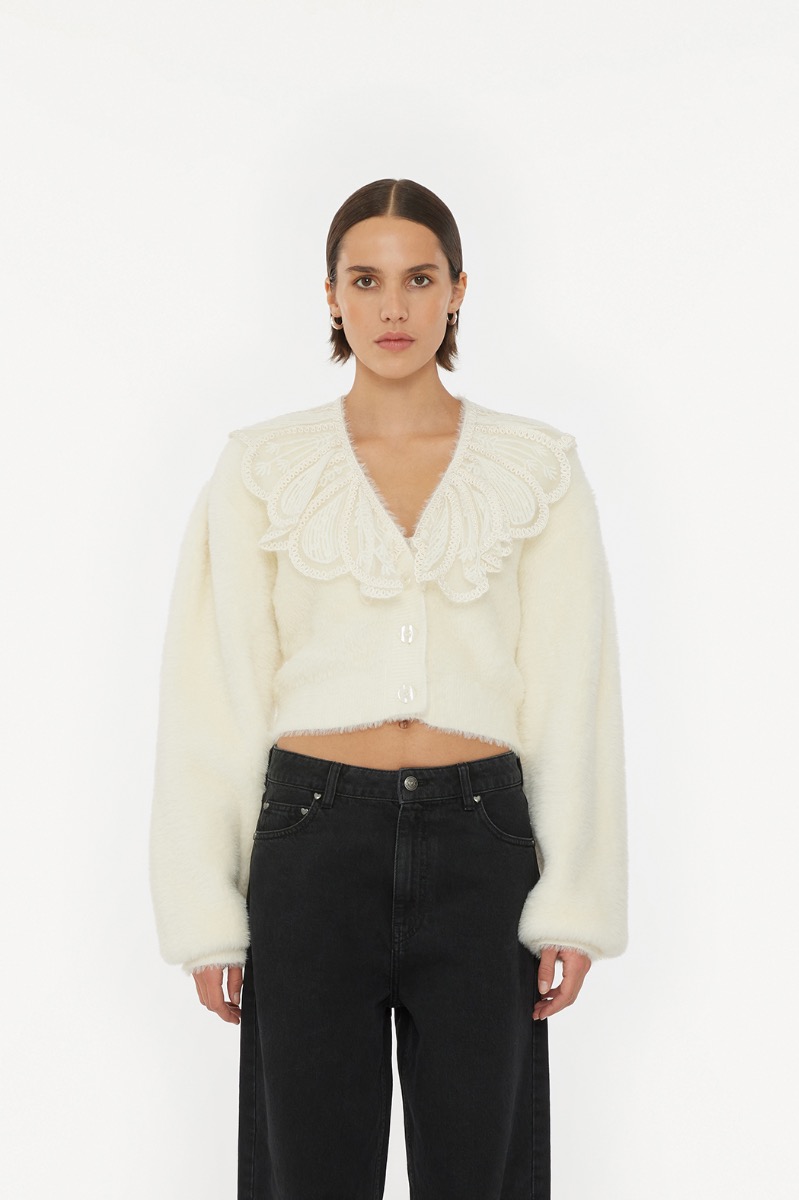 Lace Collar Knit Cardigan Sweater - Fashion Chingu