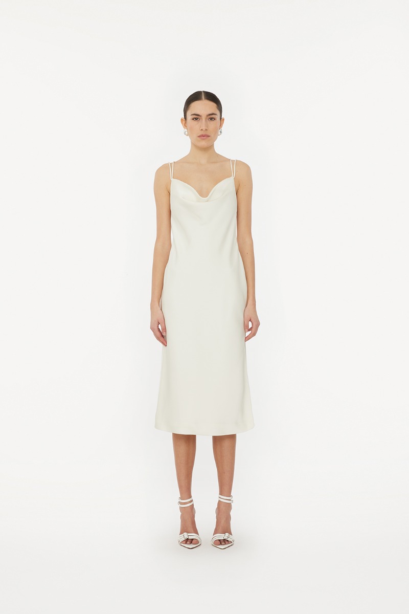 Puff Sleeve Midi Dress White ROTATE Birger Christensen