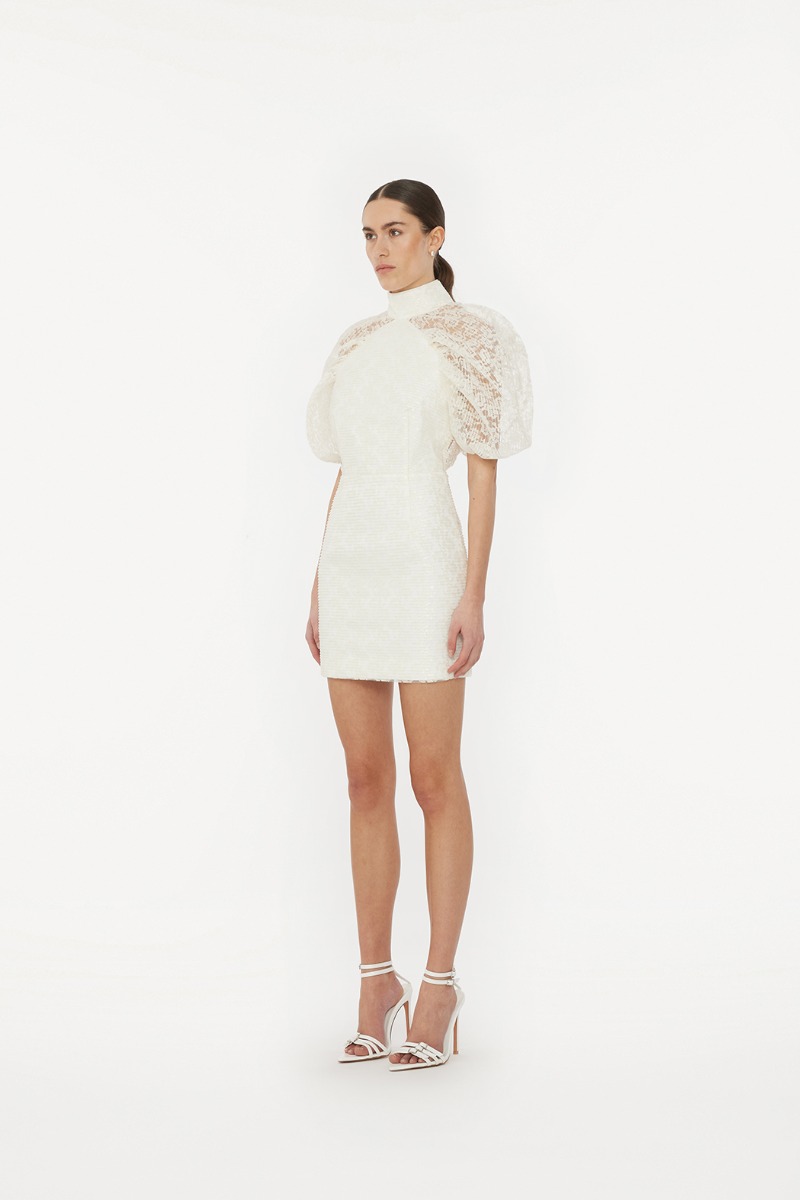 Lace Plissé Mini Dress White - ROTATE Birger Christensen