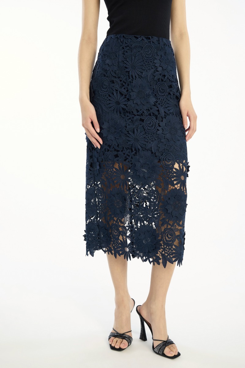スカート ROTATE FW25 '3D Lace' skirt (1150341725 1725) 3d Lace Pencil Skirt Dark Blue - ROTATE Birger Christensen