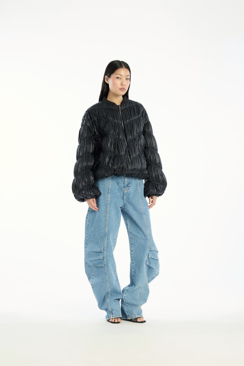 Pleated Bomber Jacket Black - ROTATE Birger Christensen