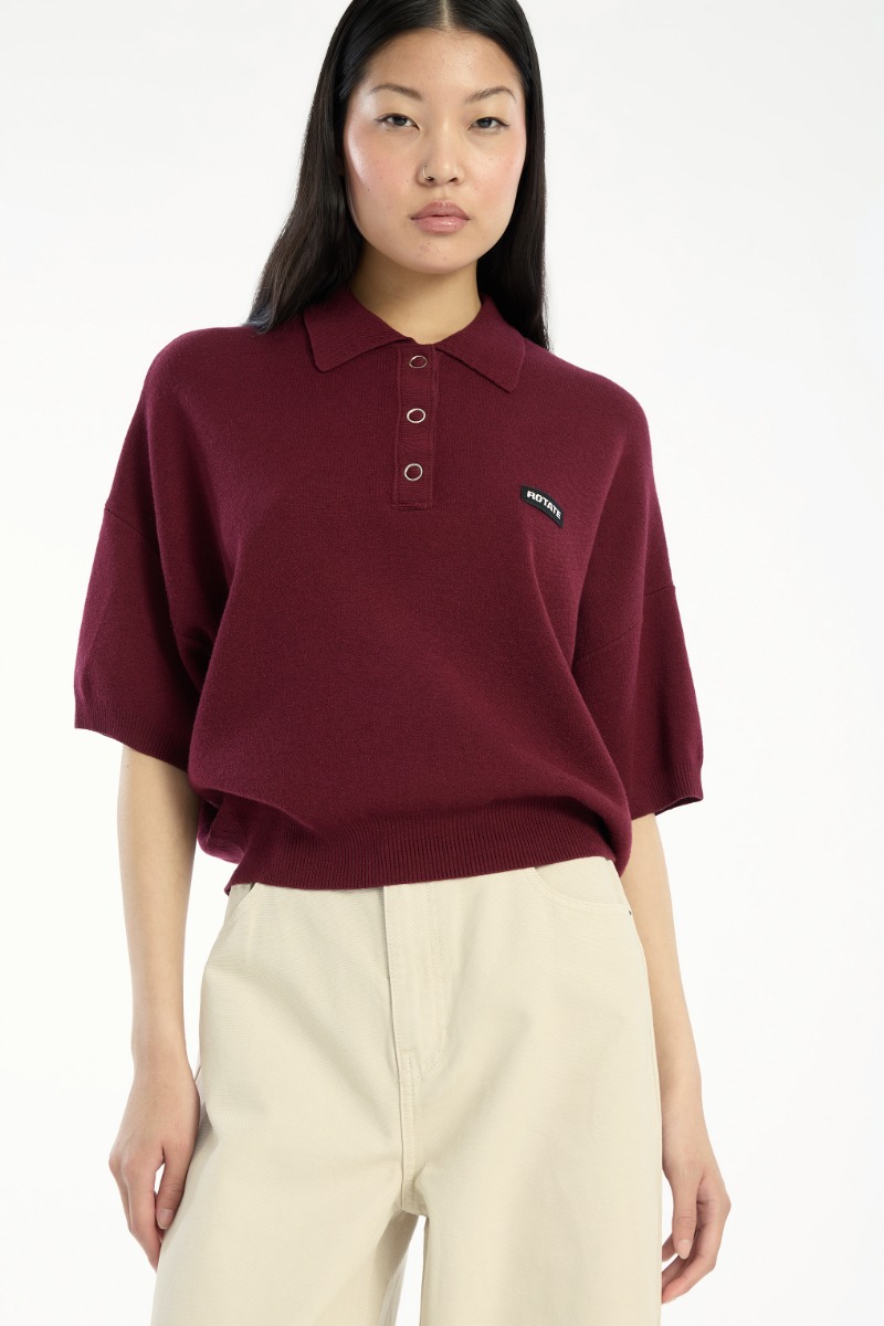 Tシャツ・カットソー ROTATE FW25 'Slinky Knit' polo shirt (1143041764 1764) Slinky Knit Polo Bordeaux - ROTATE Birger Christensen