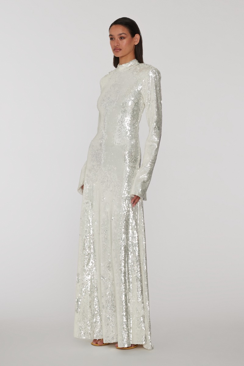 Sequins Maxi Dress Silver | ROTATE Birger Christensen