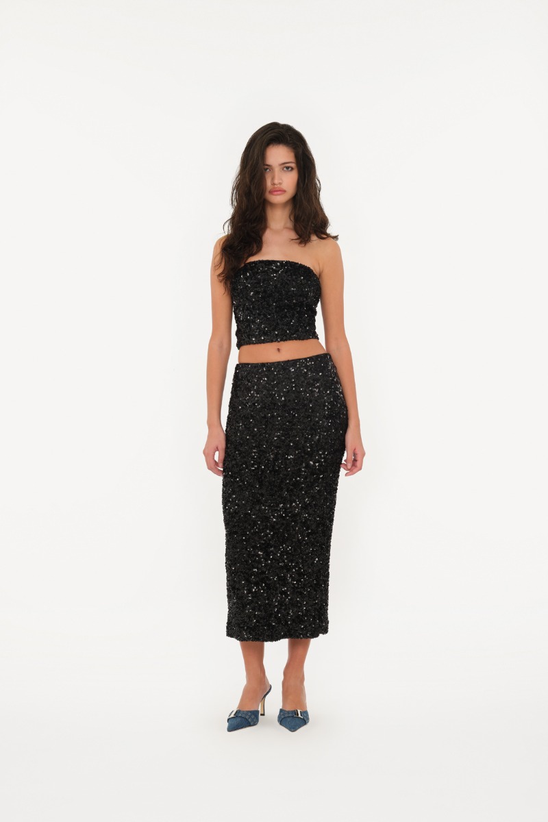 Sequin Midi Pencil Skirt Silver ROTATE Birger Christensen