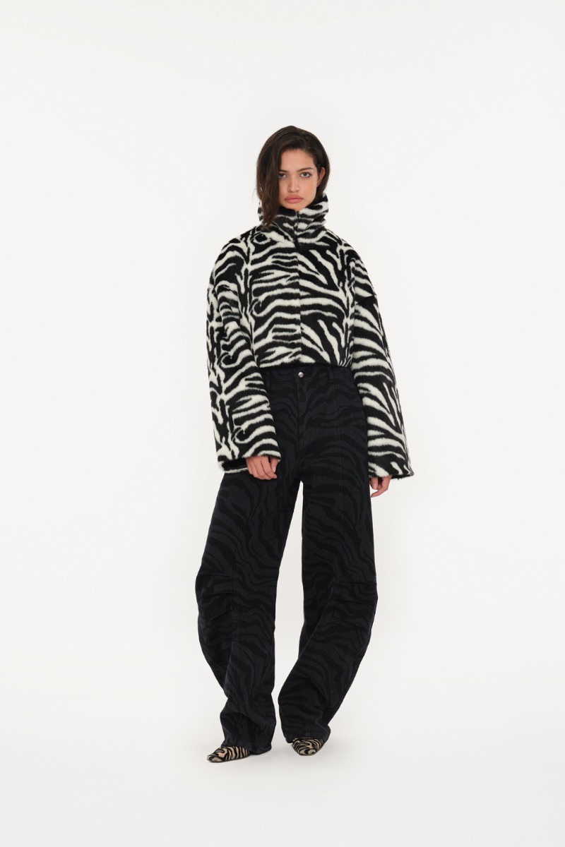 Faux Fur Crop Jacket Zebra Print - ROTATE Birger Christensen