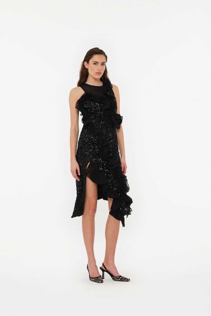 ワンピース ROTATE BIRGER CHRISTENSEN Sequin midi dress Black Sequin Midi Dress Black - ROTATE Birger Christensen