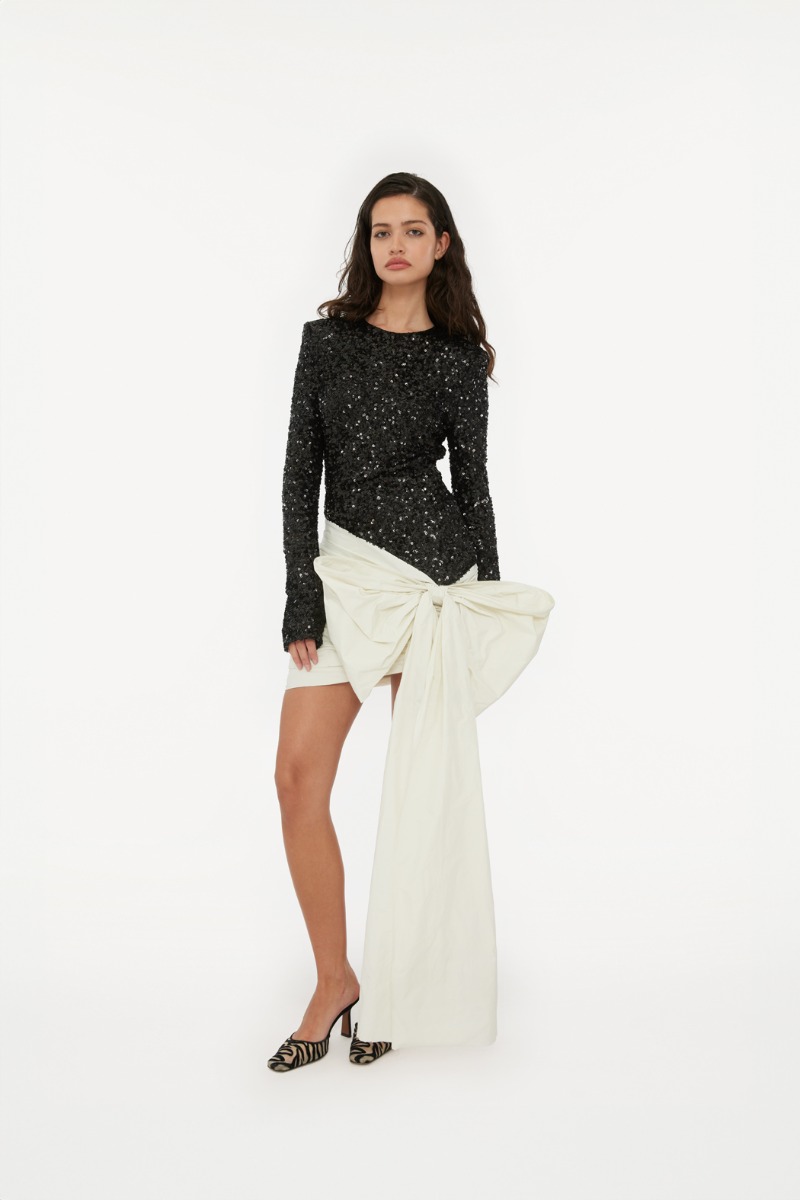 Sequins Bow Mini Dress Black - ROTATE Birger Christensen