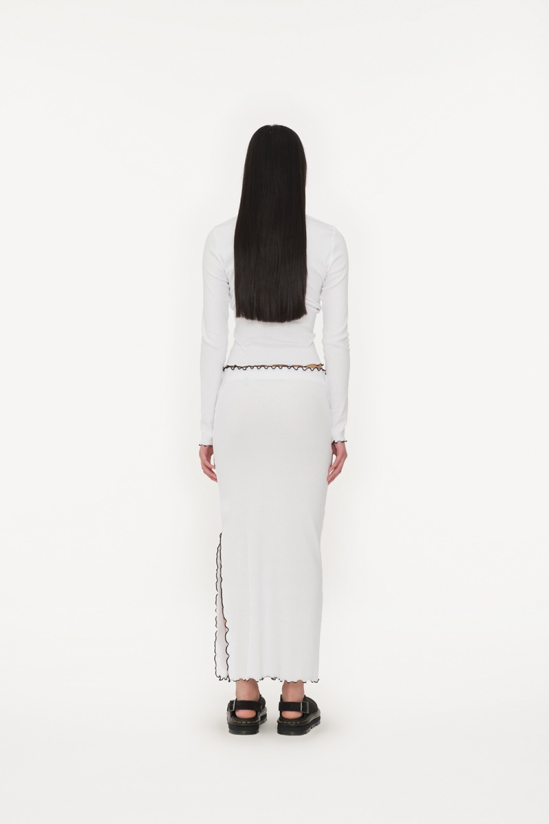 Rib Long Midi Skirt Bright White - ROTATE Birger Christensen
