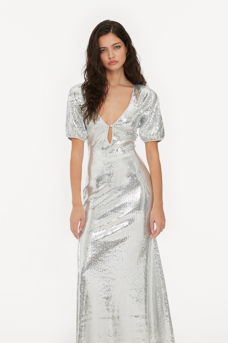 ワンピース ROTATE BIRGER CHRISTENSEN Sequin midi dress Gray Sequin Midi Dress Silver - ROTATE Birger Christensen