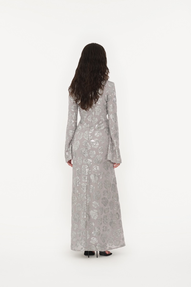 Sequin Chiffon Maxi Dress Light Grey - ROTATE Birger Christensen
