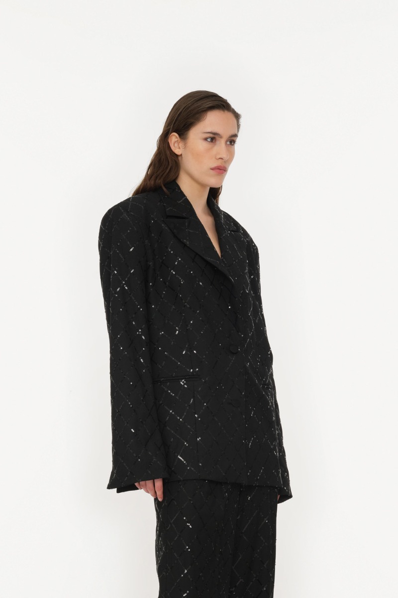 ジャケット Rotate Birger Christensen Black Oversize Blazer With Sequins Oversized Sequins Blazer Black - ROTATE Birger Christensen