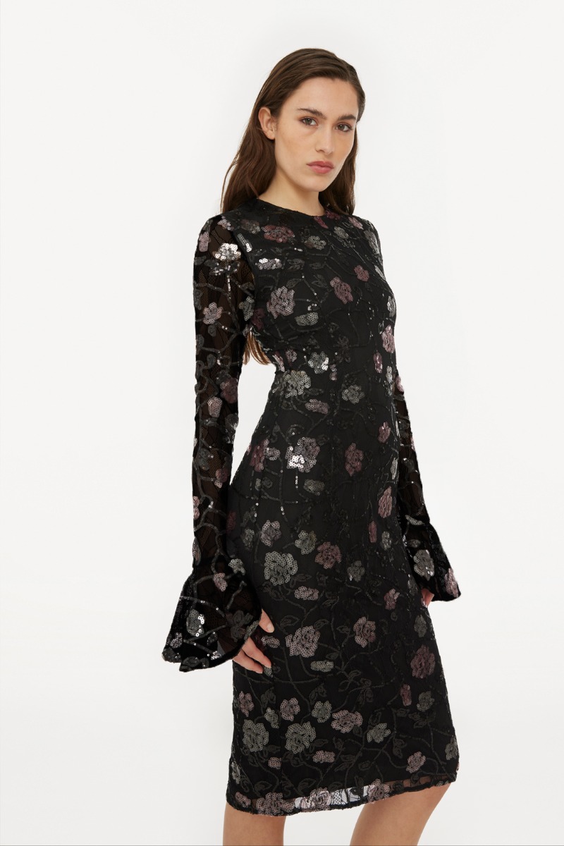 ワンピース ROTATE BIRGER CHRISTENSEN Sequin midi dress Black Rent Rotate Birger Christensen Black Sequin Midi Dress