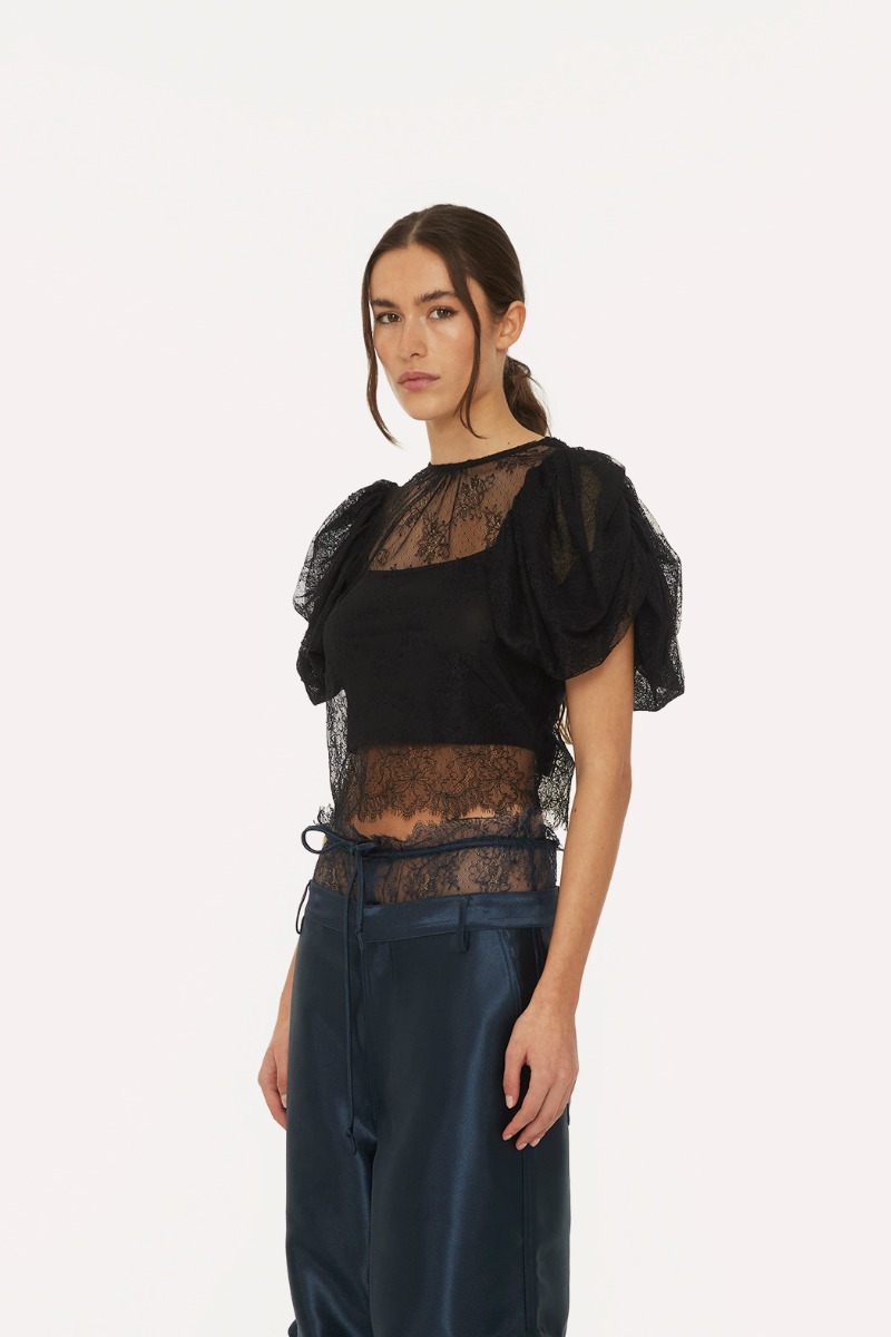 Lace up puff sleeve top best sale