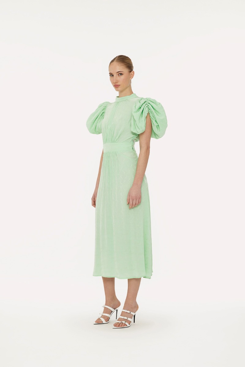 Midi Puff Sleeve Dress Green ROTATE Birger Christensen