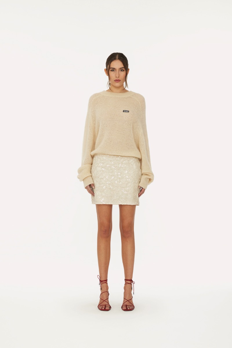 Sequin Mini Skirt Creme