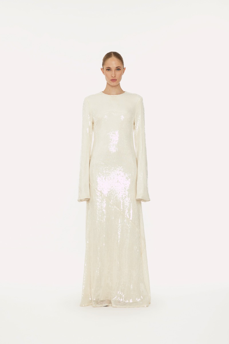 Sequin Maxi Dress Egret - ROTATE Birger Christensen