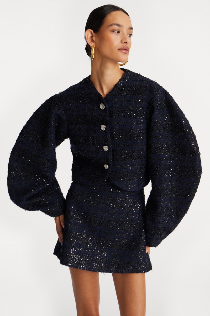 ミニスカート ROTATE FW25 'Boucle Mini' skirt (1141981725 1725) Boucle Mini Skirt Dark Blue - ROTATE Birger Christensen
