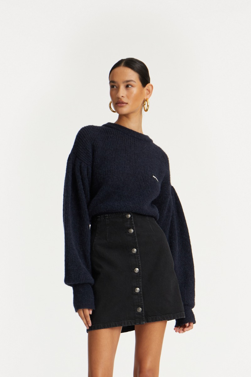 Knit Puff Crewneck Dark Blue - ROTATE Birger Christensen