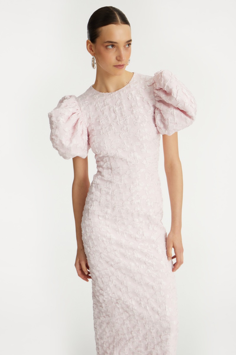 ROTATE ロテート ワンピース Jacquard puff-sleeve midi 1040381 Jacquard Midi Puffy Dress Light Pink - ROTATE Birger Christensen
