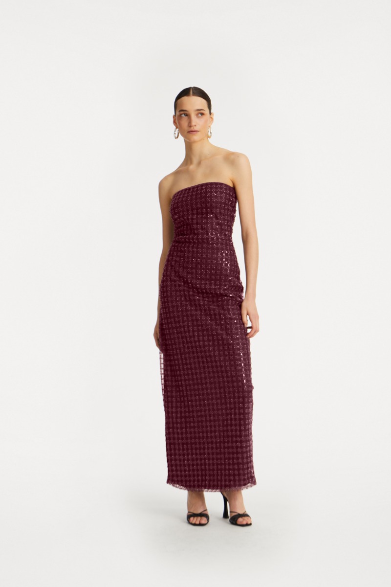 スカート ROTATE BIRGER CHRISTENSEN 'Sleeveless Midi' dress Beaded Maxi Tube Dress Bordeaux - ROTATE Birger Christensen