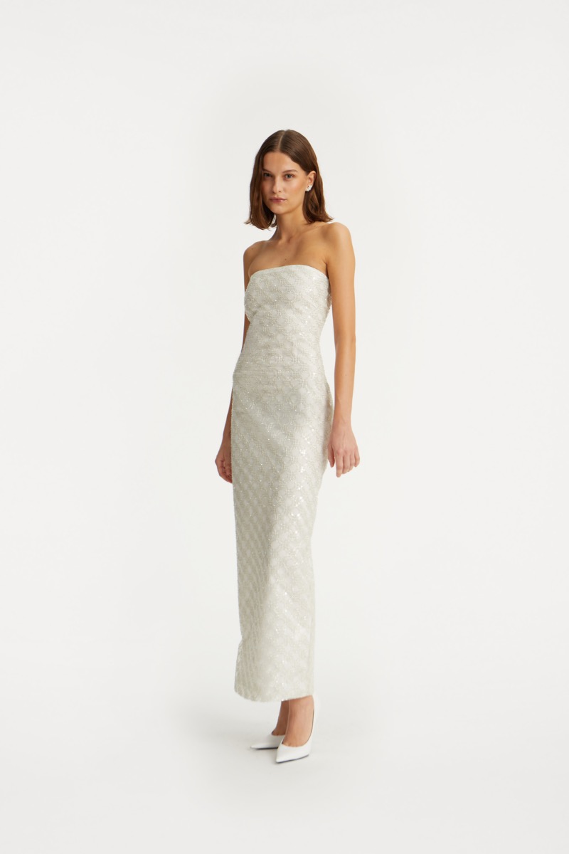 ワンピース ROTATE BIRGER CHRISTENSEN 'Beaded Maxi Tube' dress Beaded Maxi Tube Dress Creme White - ROTATE Birger Christensen