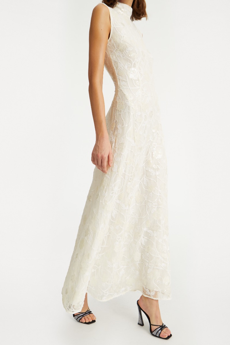 パーティードレス Rotate White Polyester Evening Dress With Lace Accents Rotate White Dresses | Contemporary Ready to Wear | Coveti