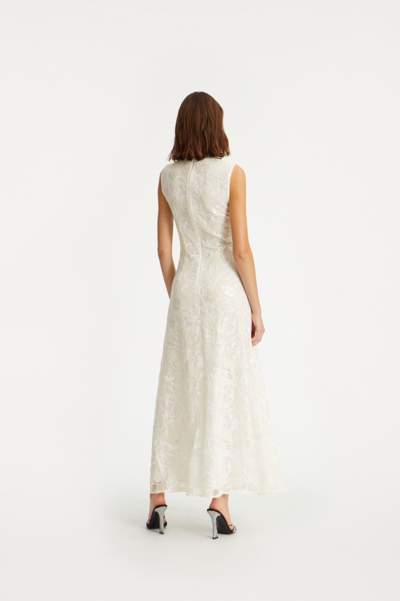 Lace Sequin Maxi Dress Creme White - ROTATE Birger Christensen