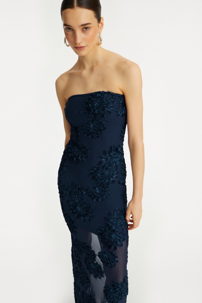 3d Mesh Maxi Dress Dark Blue - ROTATE Birger Christensen
