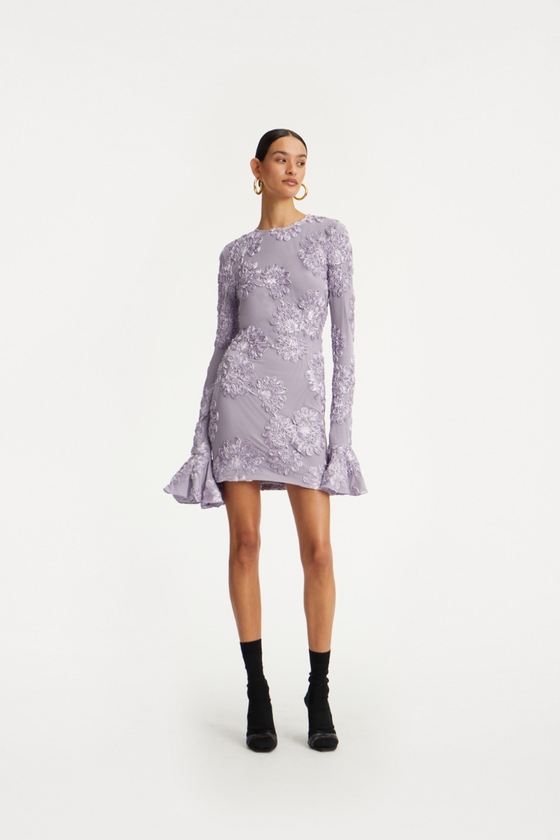 3d Lace Ls Mini Dress Dark Blue - ROTATE Birger Christensen