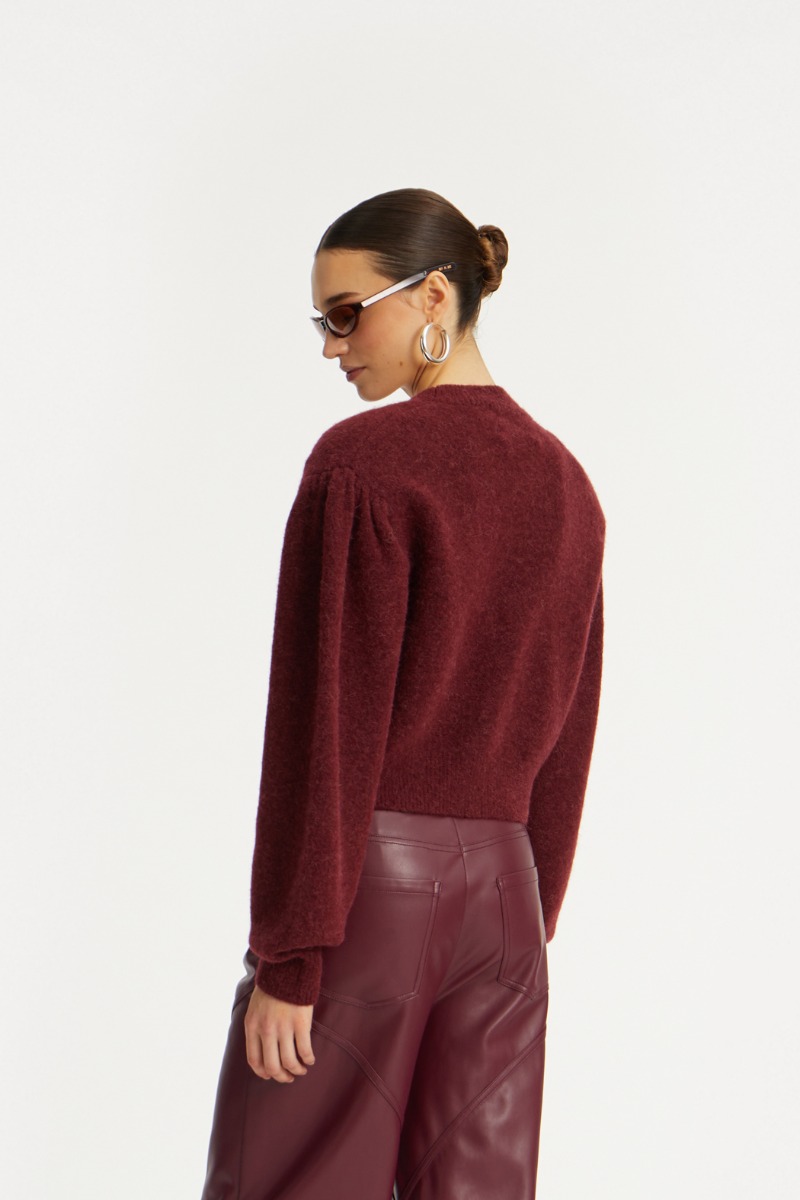 Knit Puffsleeve Cardigan Bordeaux - ROTATE Birger Christensen