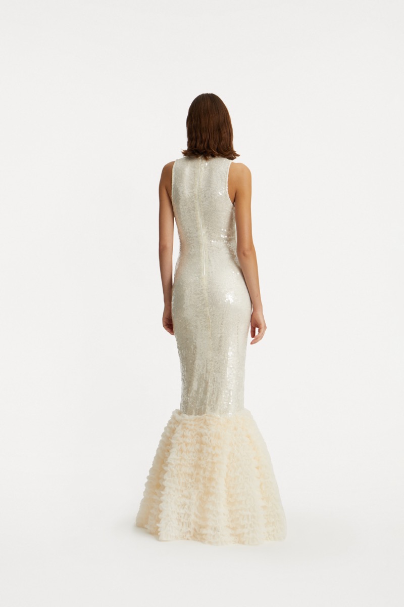 ワンピース ROTATE BIRGER CHRISTENSEN CREAM-COLORED DRESS WITH SEQUINS Sequins Maxi Dress Creme White - ROTATE Birger Christensen