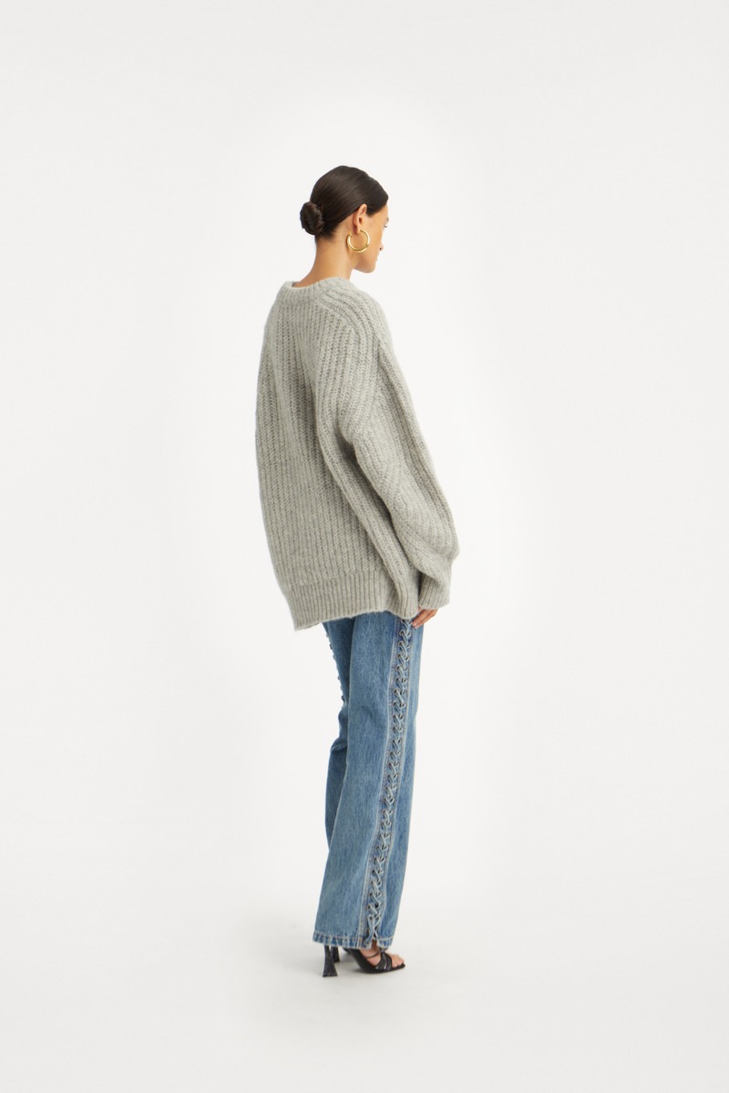 Knitted Logo Sweater Grey - ROTATE Birger Christensen Knitted Logo Sweater Grey - ROTATE Birger Christensen