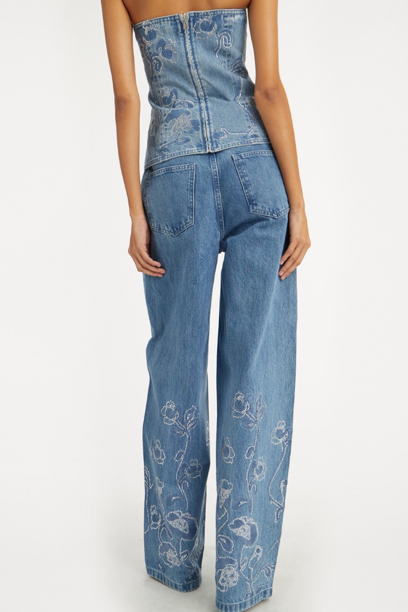 Rhinestone Wide Leg Jeans Blue - ROTATE Birger Christensen