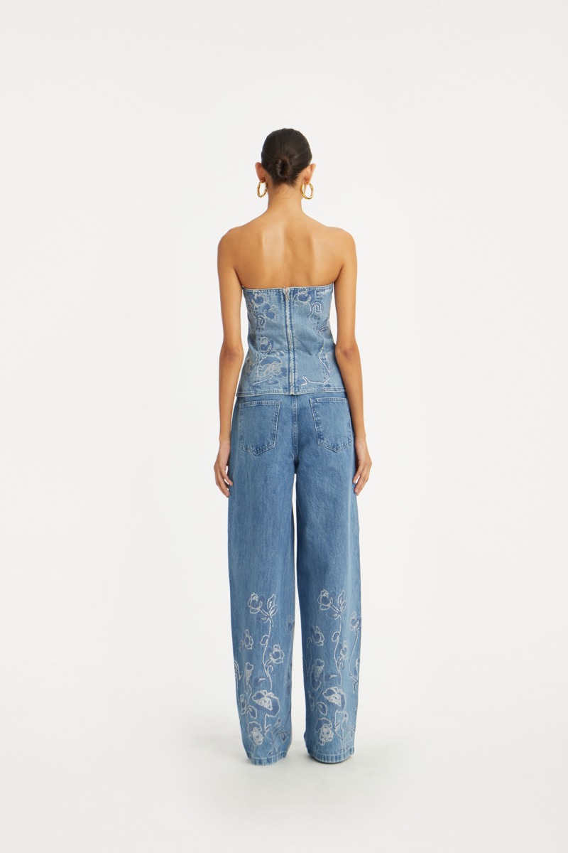 Rhinestone Wide Leg Jeans Blue - ROTATE Birger Christensen