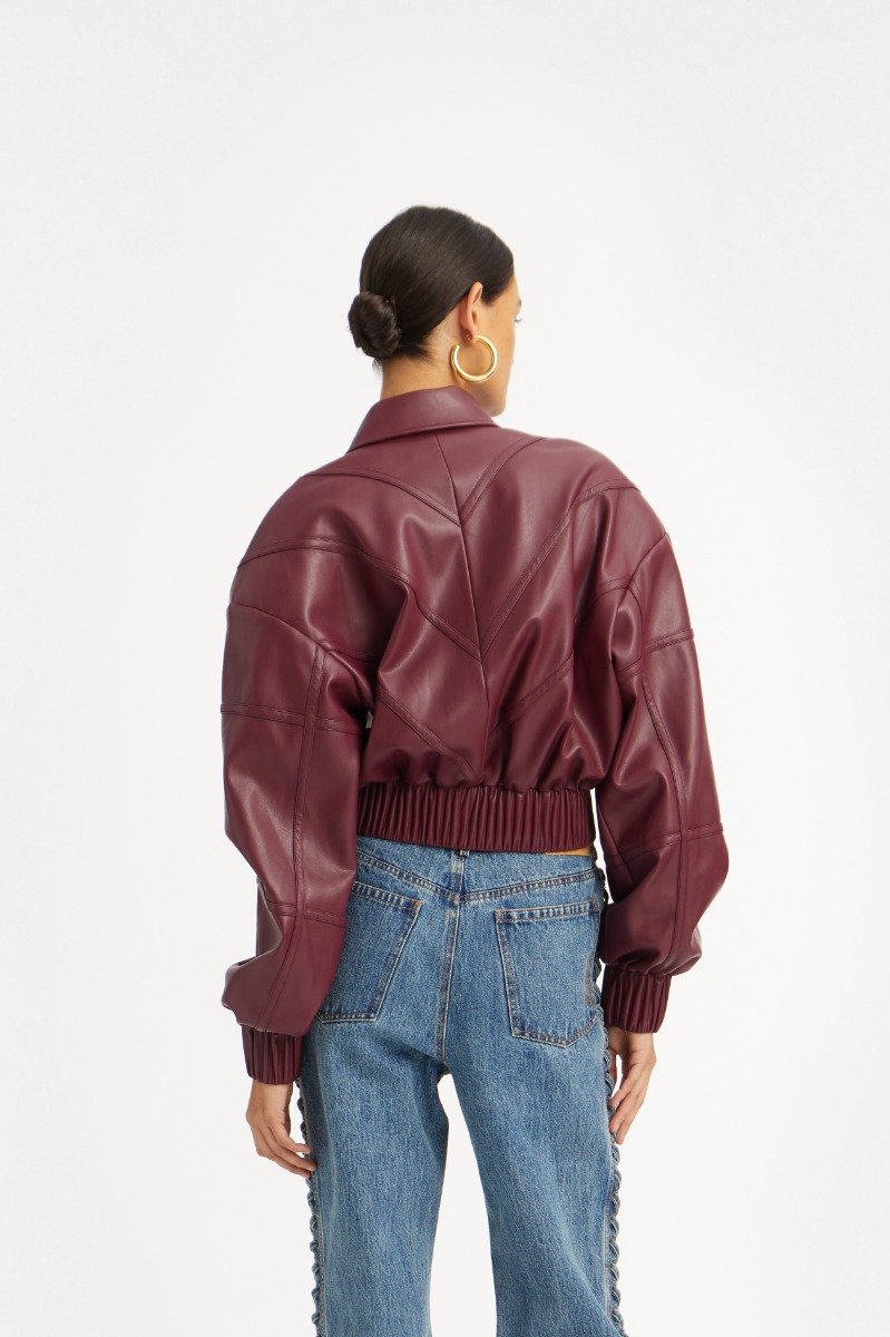 【関税&送料込】Rotate Birger Christensen Bordeaux Faux Leat Bomber Jacket Bordeaux - ROTATE Birger Christensen