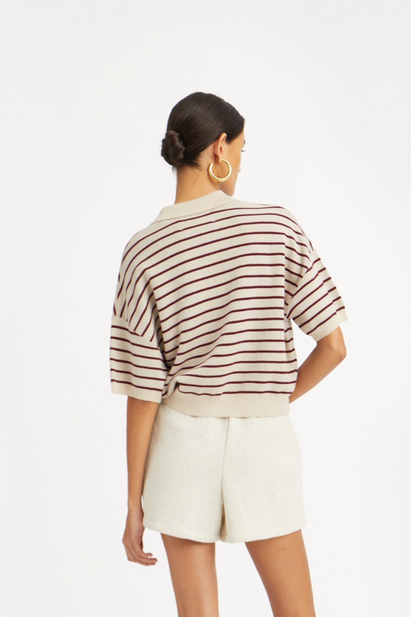 Slinky Knit Polo Striped Beige - ROTATE Birger Christensen