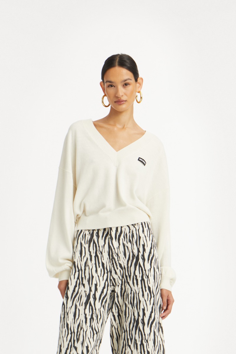 Knit V-neck Sweater White - ROTATE Birger Christensen