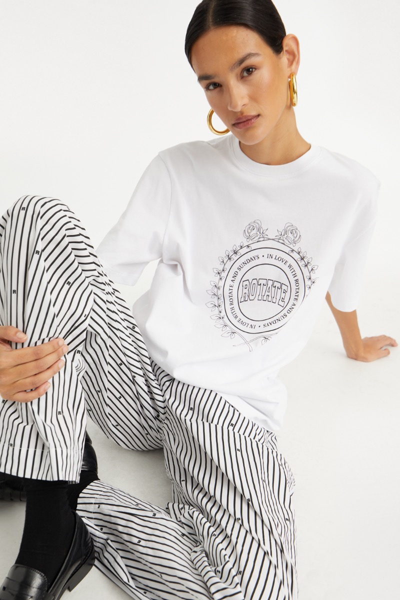 パンツ ROTATE FW25 'Poplin Tapered Striped' pants (114400000 1000) Poplin Tapered Pants Striped Black - ROTATE Birger Christensen