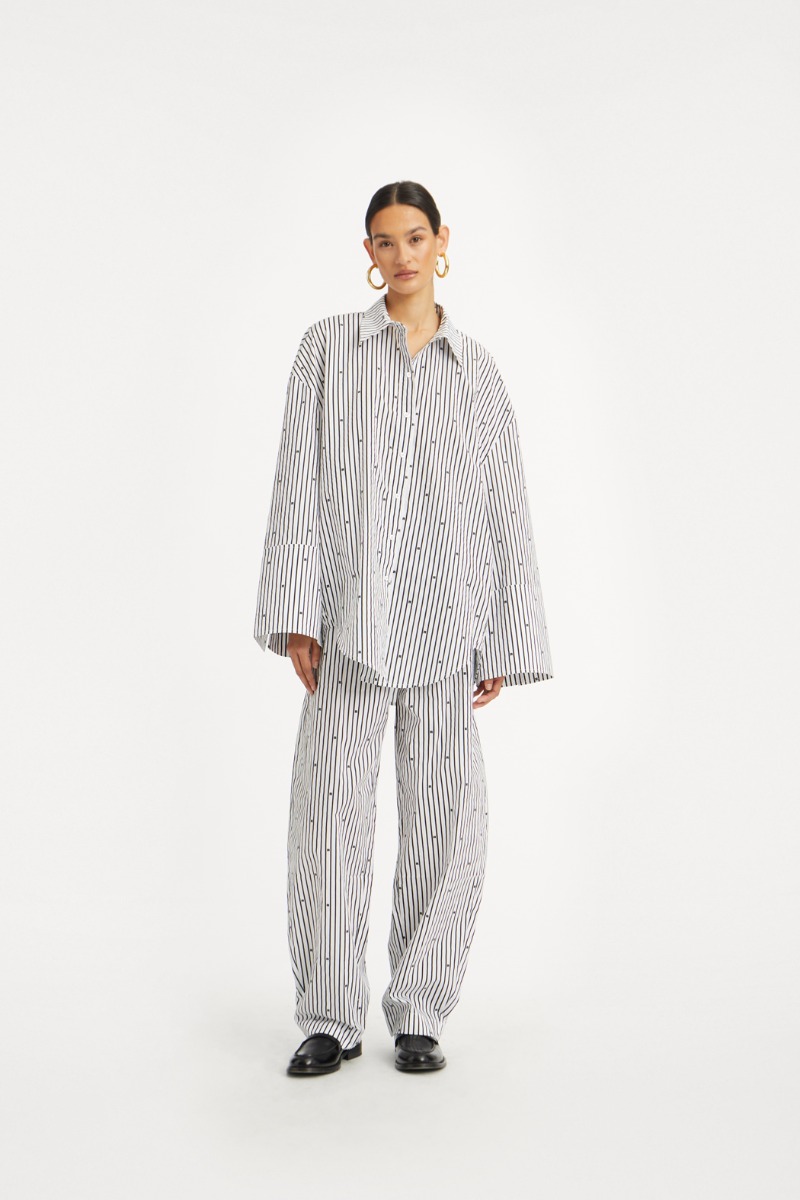 パンツ ROTATE FW25 'Poplin Tapered Striped' pants (114400000 1000) Poplin Tapered Pants Striped Black - ROTATE Birger Christensen