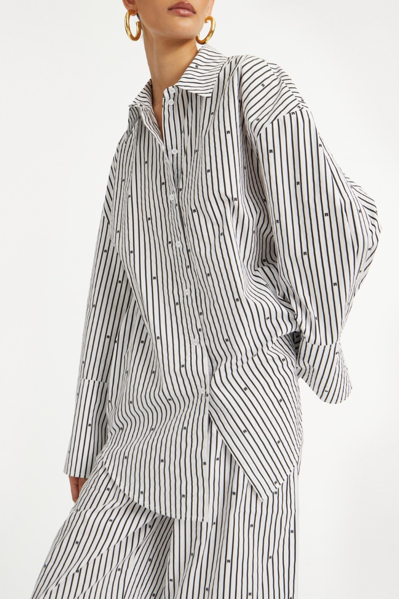 Poplin Oversized Shirt Striped Black - ROTATE Birger Christensen