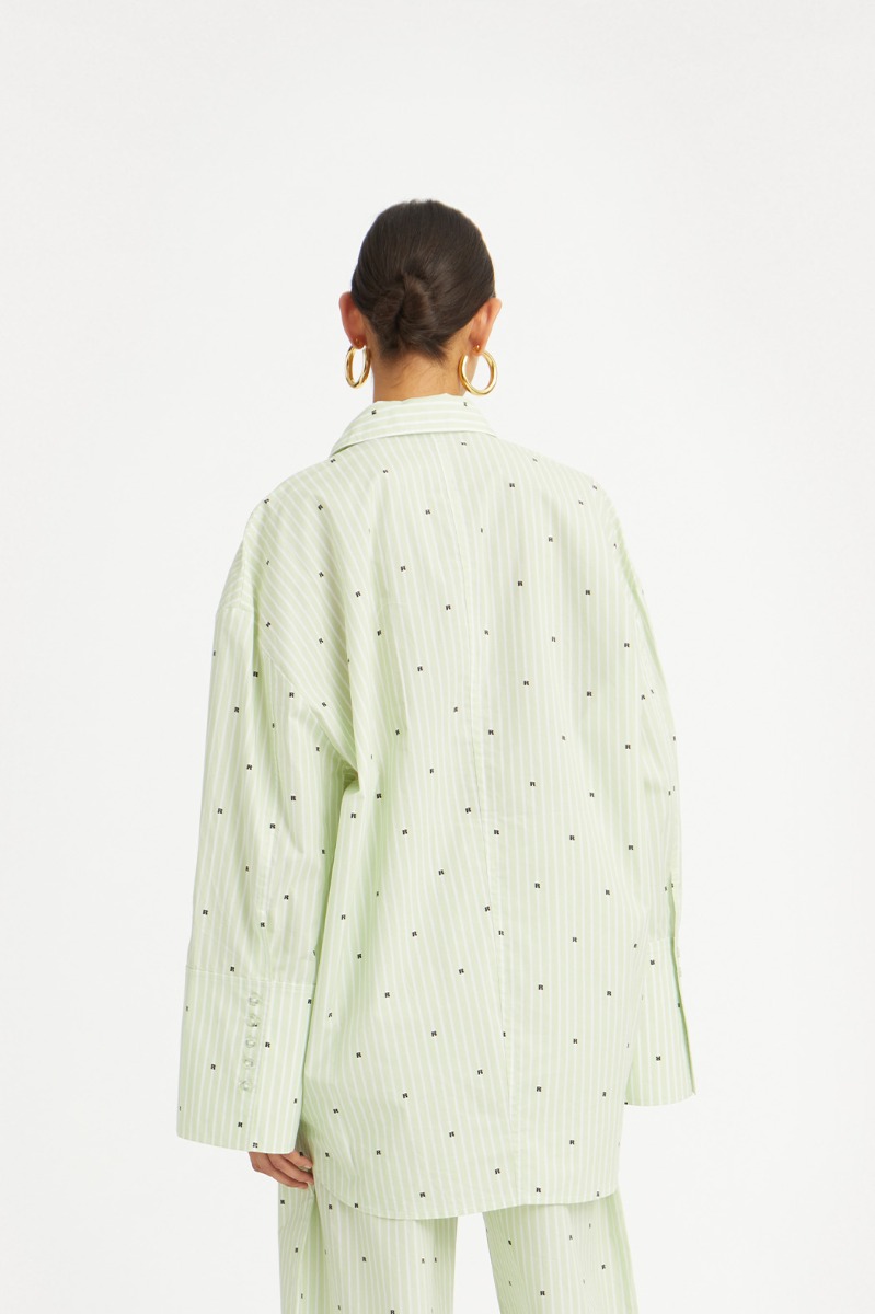 ワンピース Off-White OVERSIZED POPLIN SHIRT (OWDG009 S25FAB0010110) Poplin Oversized Shirt Striped Green - ROTATE Birger Christensen