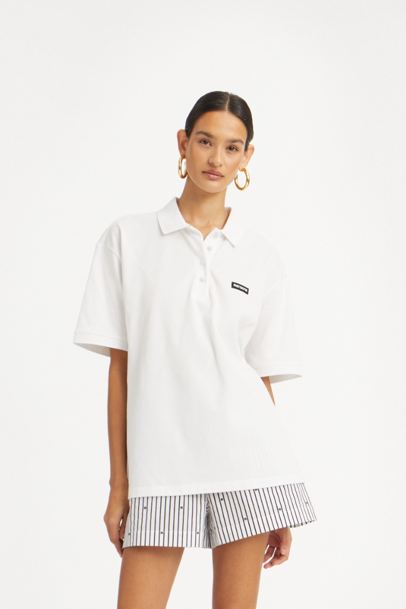 【関税&送料込】Rotate Birger Christensen Cotton Polo ROTATE BIRGER CHRISTENSEN Striped Polo Top | Neutrals