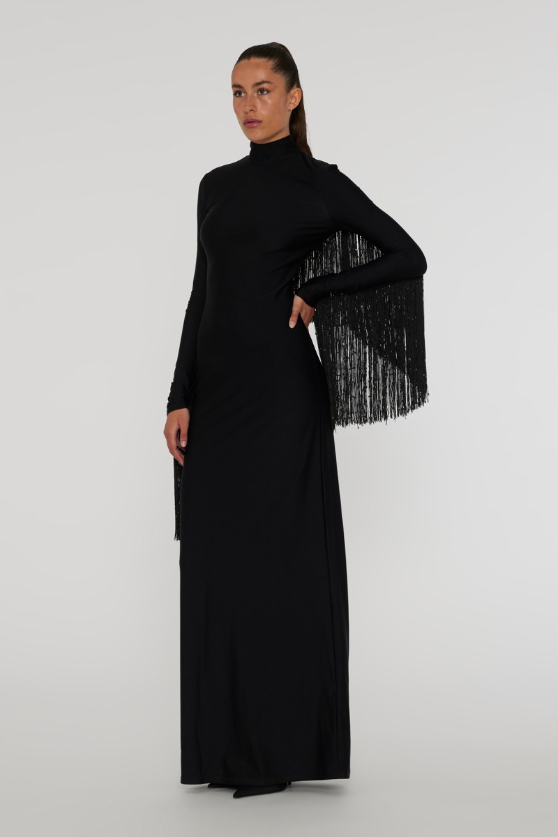 Sequin Fringe Ls Dress Black | ROTATE Birger Christensen