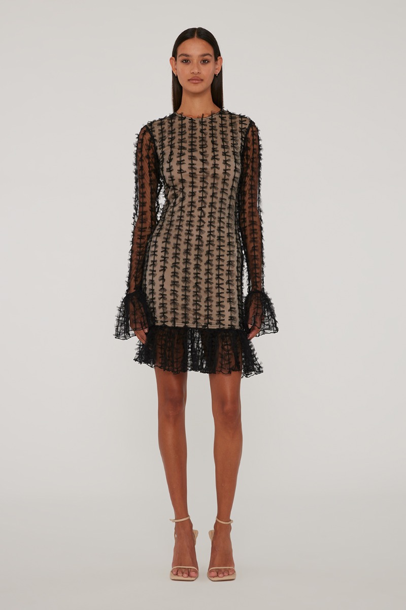 Bow Mesh Mini Dress Black | ROTATE Birger Christensen