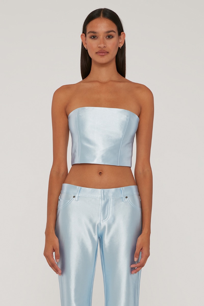 Shiny Suiting Crop Top Blue