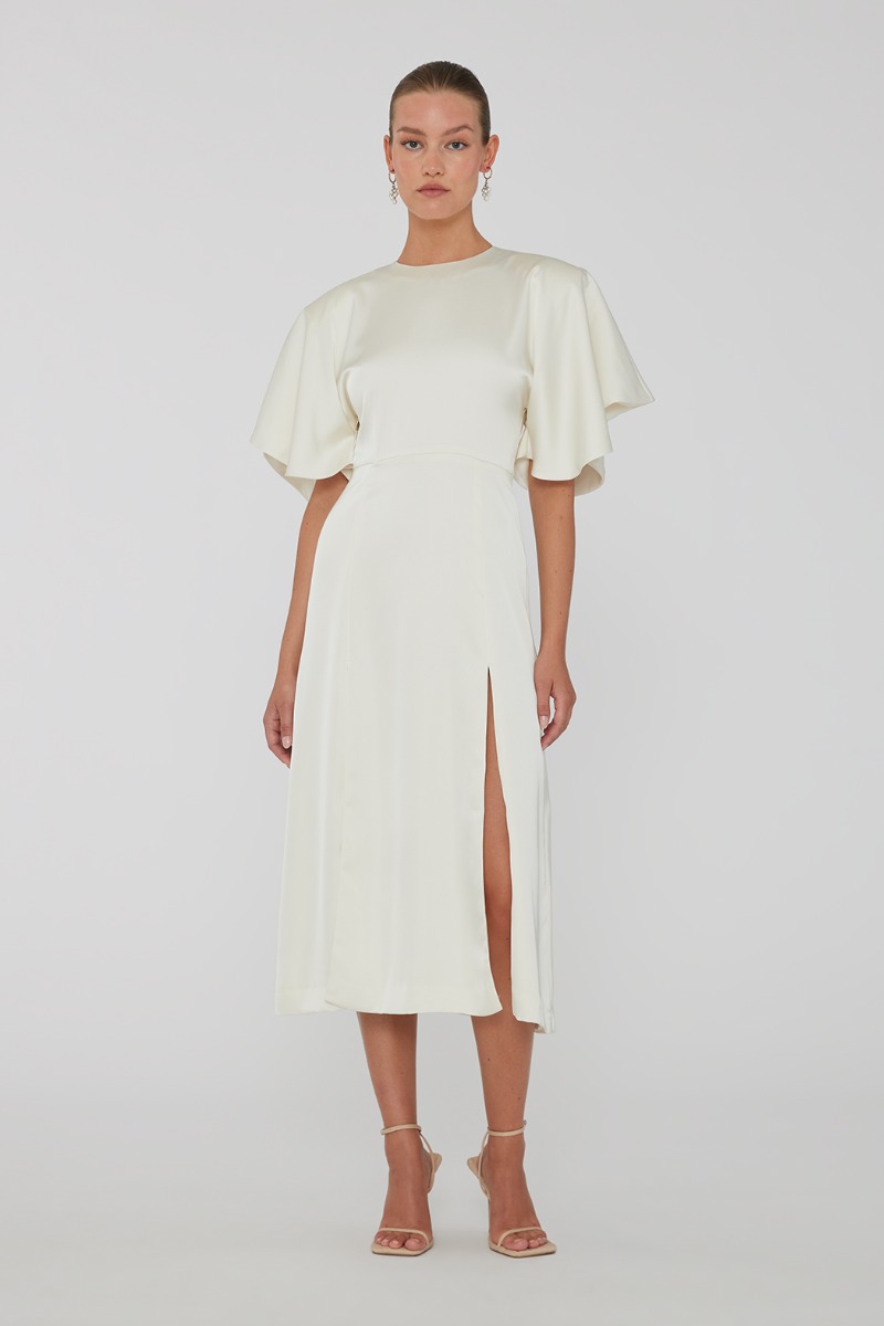 Satin Midi Slit Dress Egret | ROTATE Birger Christensen