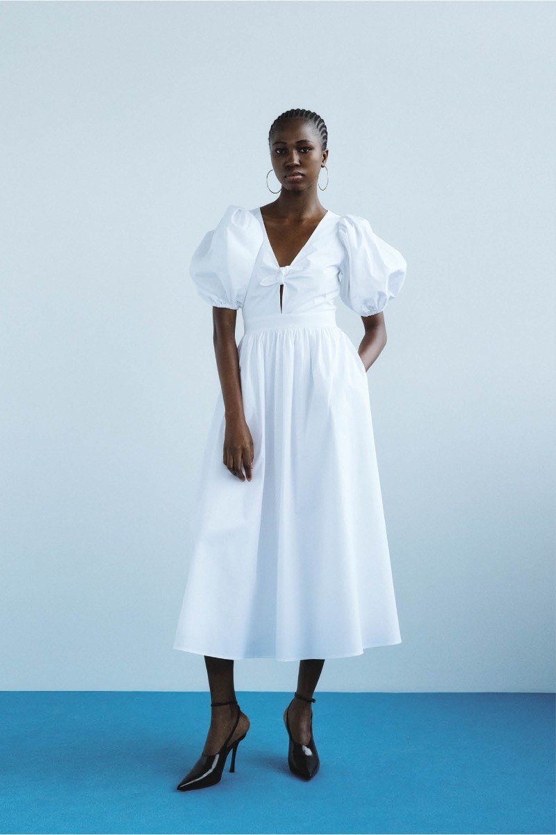 Puff Sleeve Midi Dress White - ROTATE Birger Christensen