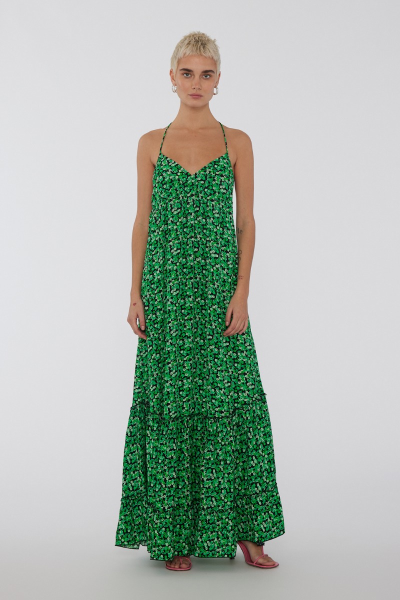 Fine Jacquard Maxi Dress Green Print - ROTATE Birger Christensen