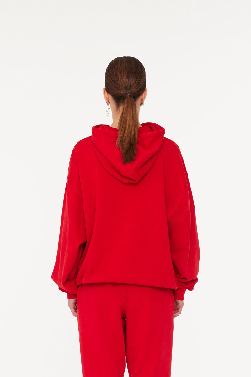 Sweat Cropped Hoodie Red ROTATE Birger Christensen